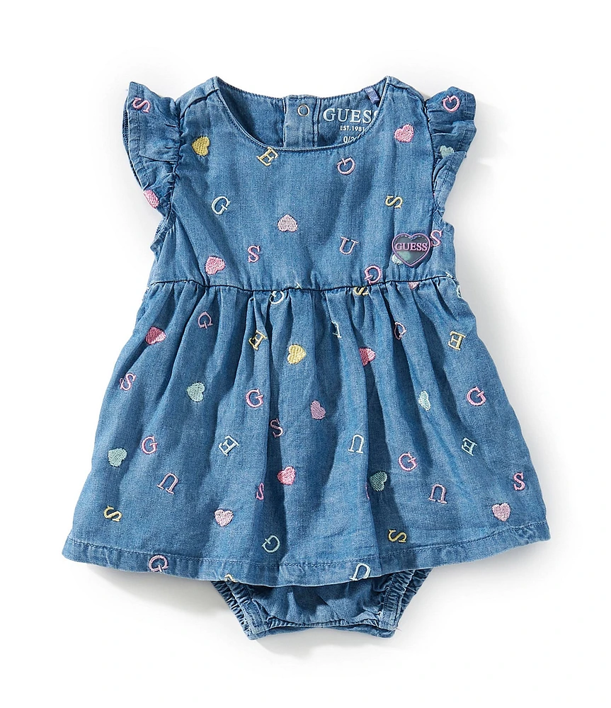 Guess Baby Girls Newborn-12 Months Short Sleeve Denim Dress Bodysuit