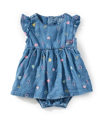 Guess Baby Girls Newborn-12 Months Short Sleeve Denim Dress Bodysuit
