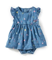 Guess Baby Girls Newborn-12 Months Short Sleeve Denim Dress Bodysuit