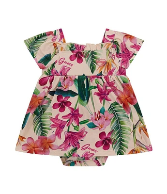 Guess Baby Girls Newborn-12 Months Short Sleeve Tropical Print Dress Bodysuit