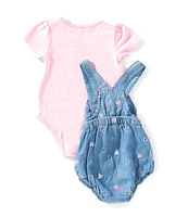 Guess Baby Girls Newborn-12 Months Sleeveless Embroidered Chambray Romper & Short Sleeve Jersey Bodysuit Set