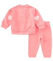 Guess Baby Girls Newborn-24 Months Long Sleeve Appliqued Patch French Terry Jacket & Heart-Patch French Terry Jogger Pant Set