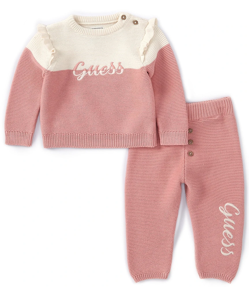 Guess Baby Girls Newborn-24 Months Long Sleeve Color Block Sweatshirt & Logo-Detailed Jogger Pant Set