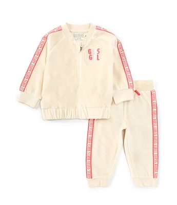 Guess Baby Girls Newborn-24 Months Long Sleeve Embossed Embroidered Jacket & Matching Jogger Pant Set