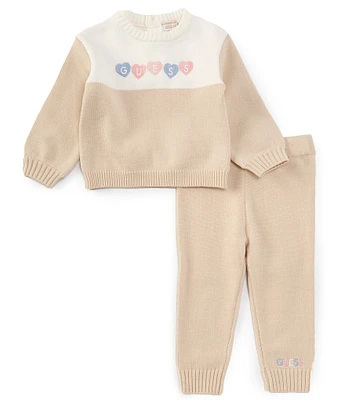 Guess Baby Girls Newborn-24 Months Long Sleeve Heart/Logo Sweatshirt & Solid Jogger Pant Set