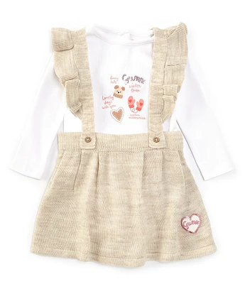 Guess Baby Girls Newborn-24 Months Ruffle-Shoulder Printed Jumper Dress & Long Sleeve Padded-Patch Applique Bodysuit