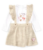 Guess Baby Girls Newborn-24 Months Ruffle-Shoulder Printed Jumper Dress & Long Sleeve Padded-Patch Applique Bodysuit