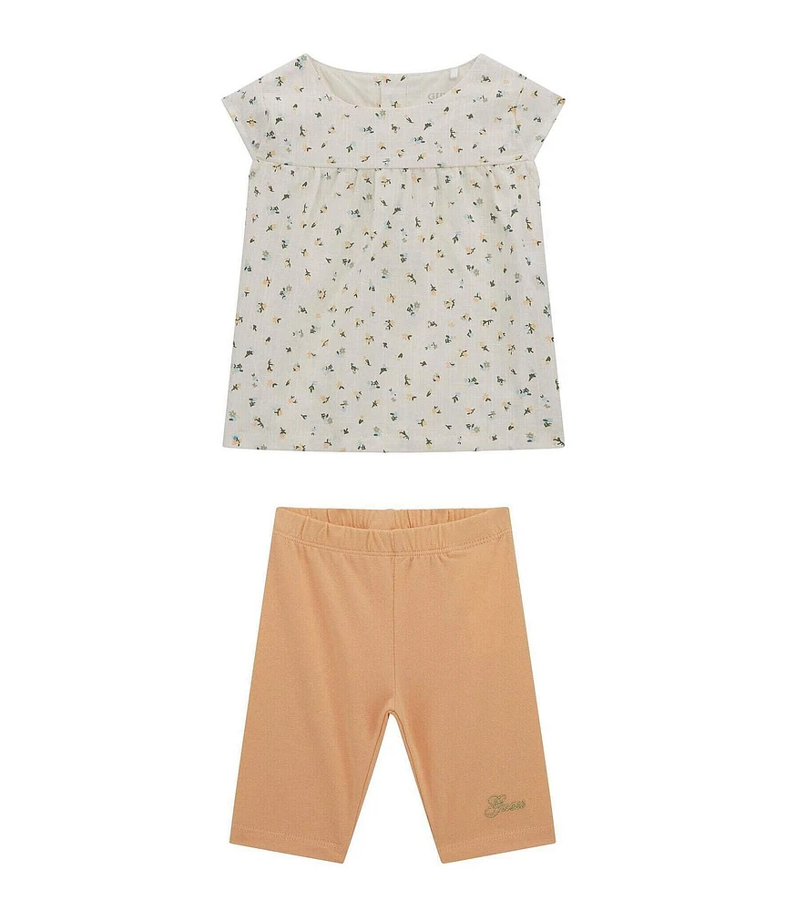 Guess Baby Girls Newborn-24 Months Short Sleeve Ditsy Floral Printed Top & Legging 2-Piece Set