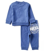 Guess Baby Newborn-24 Months Long Sleeve Logo-Detailed French Terry Sweatshirt & Solid Jogger Pants