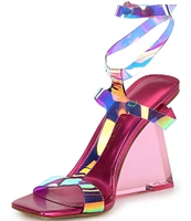 Guess Bacio2 Iridescent Rainbow Clear Wedge Dress Sandals