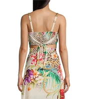 Guess Bassma Tropical Print Bandana Hem Coordinating Crop Top