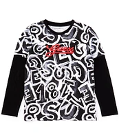 Guess Big Boys 8-16 Long Sleeve Allover Graphic Print T-Shirt