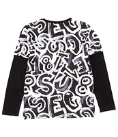 Guess Big Boys 8-16 Long Sleeve Allover Graphic Print T-Shirt