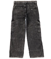 Guess Big Boys 8-18 Acid Wash Black Denim Cargo Pants