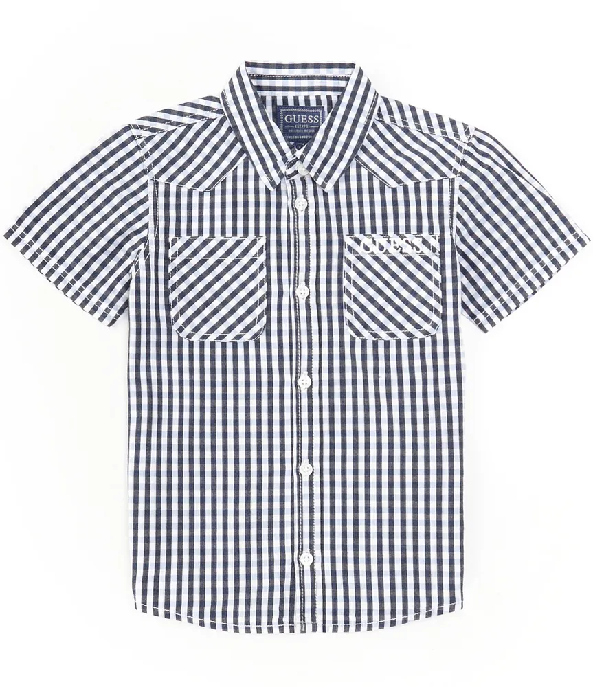 Guess Big Boys 8-18 Short Sleeve Checked Poplin Shirt