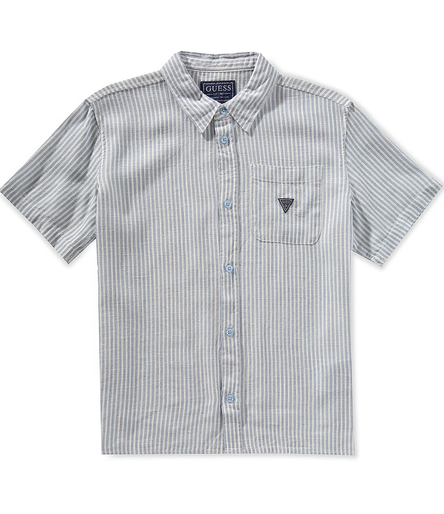 Guess Big Boys 8-18 Short Sleeve Oversized Stripe Viscose Linen Shirt