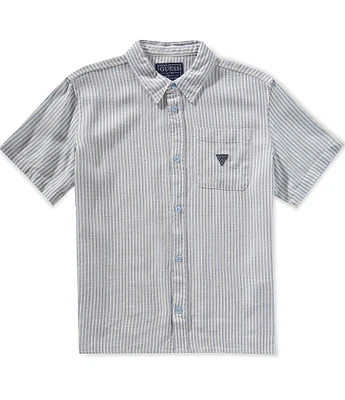Guess Big Boys 8-18 Short Sleeve Oversized Stripe Viscose Linen Shirt