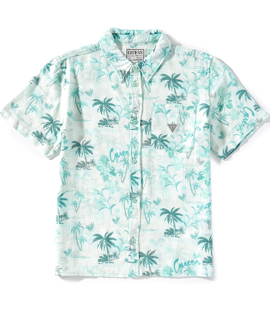 Guess Big Boys 8-18 Short Sleeve Oversized Palm Tree Viscose Linen Shirt