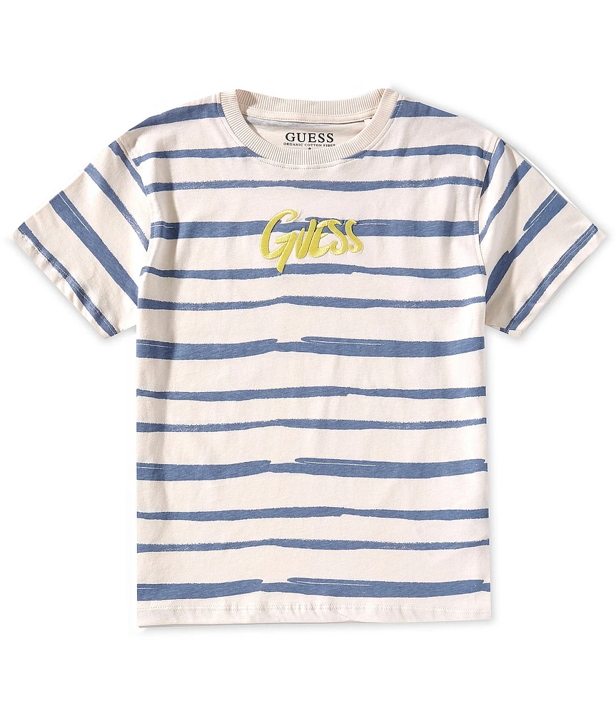 Guess Big Boys 8-18 Short Sleeve Striped Embossed Guess Logo T-Shirt