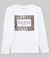 Guess Big Girls 7-16 Long Sleeve Cheetah-Logo Graphic T-Shirt