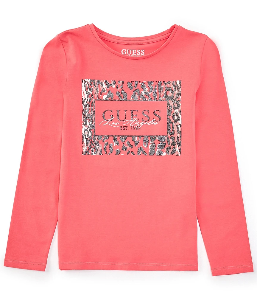 Guess Big Girls 7-16 Long Sleeve Cheetah-Logo Graphic T-Shirt