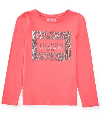 Guess Big Girls 7-16 Long Sleeve Cheetah-Logo Graphic T-Shirt