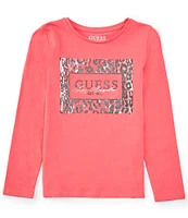 Guess Big Girls 7-16 Long Sleeve Cheetah-Logo Graphic T-Shirt