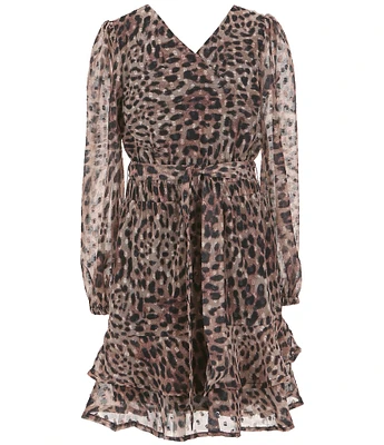 Guess Big Girls 7-16 Long-Sleeve Cheetah-Printed Fit-And-Flare Dress