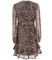 Guess Big Girls 7-16 Long-Sleeve Cheetah-Printed Fit-And-Flare Dress