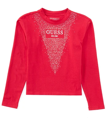 Guess Big Girls 7-16 Long Sleeve Heat-Sealed Rhinestone Top