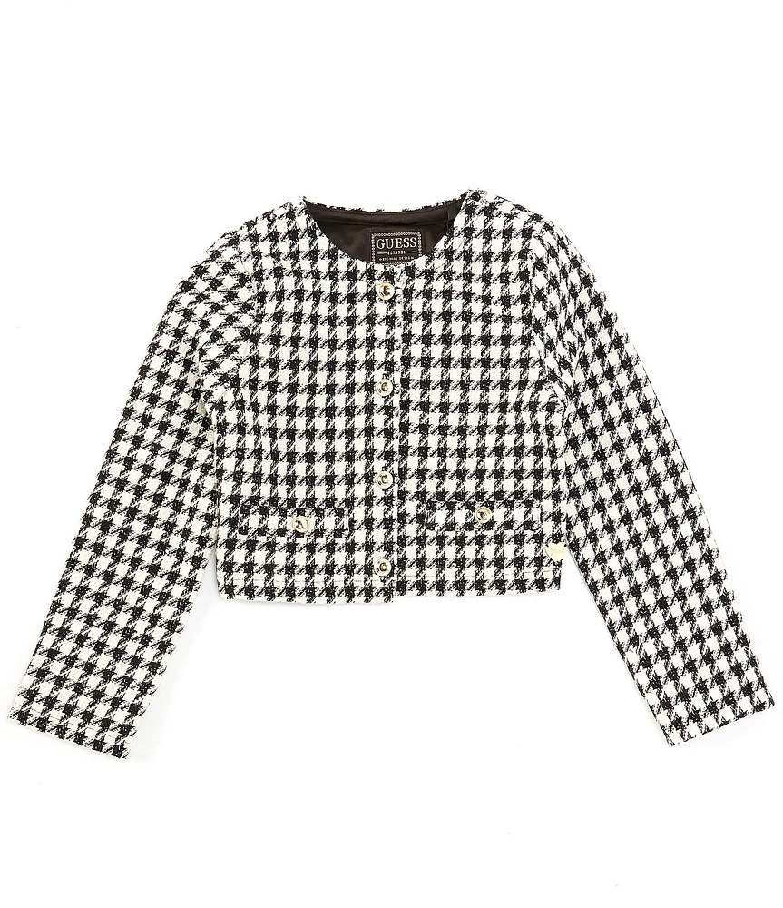 Guess Big Girls 7-16 Long Sleeve Houndstooth Checked Boucle Jacket