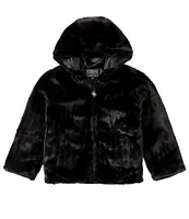 Guess Big Girls 7-16 Long Sleeve Lurex-Embroidered Logo Faux-Fur Hooded Jacket