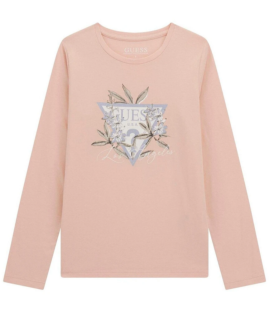 Guess Big Girls 7-16 Long Sleeve Shiny Glitter Triangle Logo T-Shirt