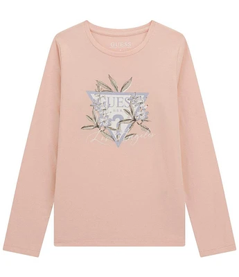 Guess Big Girls 7-16 Long Sleeve Shiny Glitter Triangle Logo T-Shirt