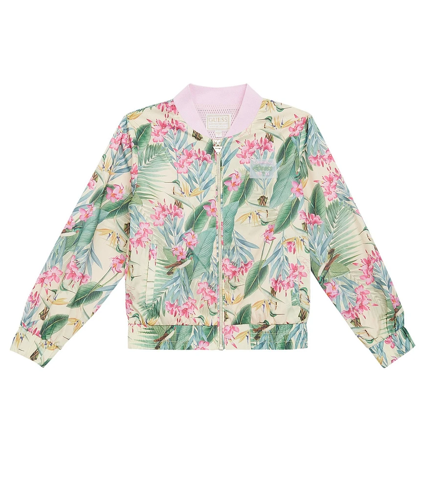 Guess Big Girls 7-16 Long Sleeve Tropical Floral Print Windbreaker