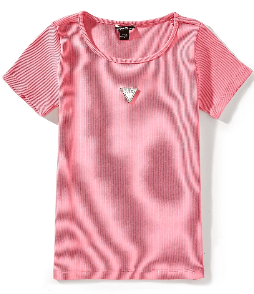 Guess Big Girls Short-Sleeve Metal Rhinestone Triangle Logo T-Shirt