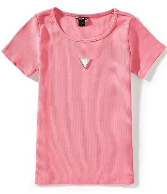Guess Big Girls Short-Sleeve Metal Rhinestone Triangle Logo T-Shirt