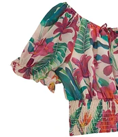 Guess Big Girls 7-16 Short Sleeve Printed Chiffon Top