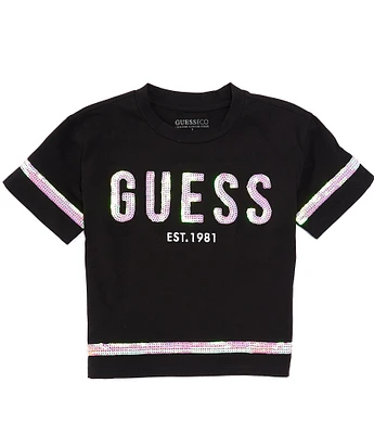 Guess Big Girls 7-16 Short Sleeve Sequin-Embellished Embroidered Logo T-Shirt