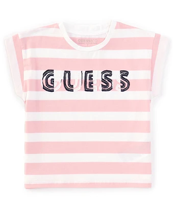 Guess Big Girls 7-16 Short Sleeve Striped Guess-Logo-Patch T-Shirt