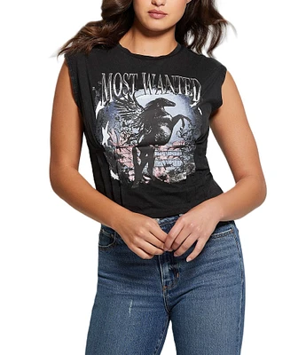 Guess Black Stallion Sleeveless Corset Graphic Top