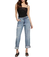 Guess Celia Mid Rise Destructed Cuffed Boyfriend Jeans