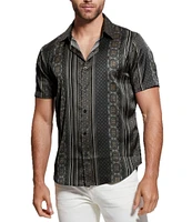 Guess Charm Mosaic Stripe Short Sleeve Woven Shirt