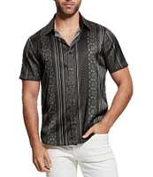 Guess Charm Mosaic Stripe Short Sleeve Woven Shirt