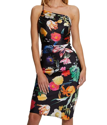 Guess Cindy Floral-Printed One-Shoulder Sheath Dress