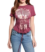 Guess Daisy Short Sleeve Lace Up Graphic T-Shirt