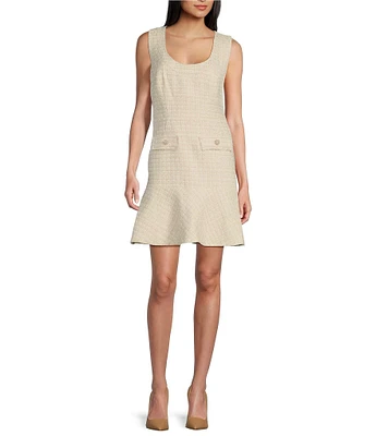 Guess Daphnee Yarn-Dyed Tweed Fit & Flare Dress