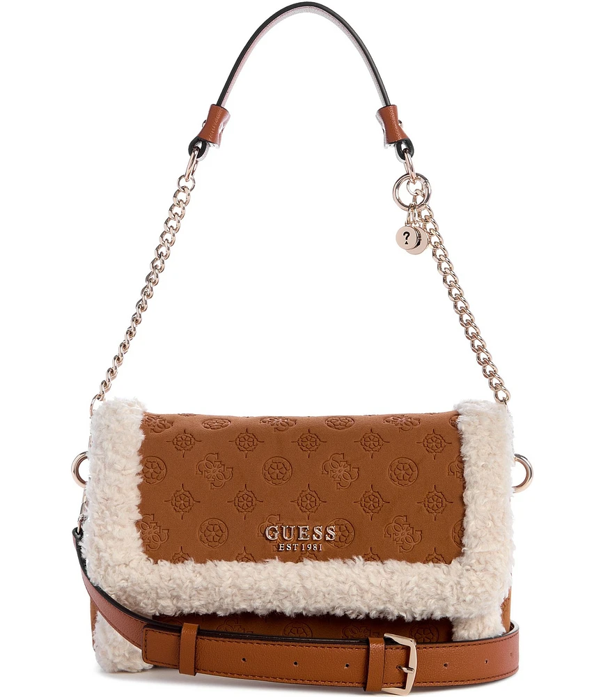 Guess Davika Flap Shearling Faux Suede Shoulder Bag