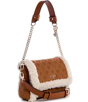 Guess Davika Flap Shearling Faux Suede Shoulder Bag