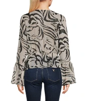 Guess Demi Zebra Printed Crinkle Chiffon Long Sleeve Blouse